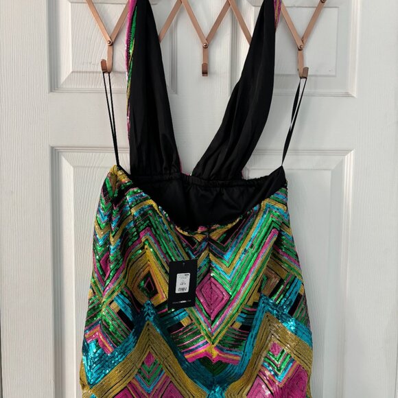 NWT Fashion Nova Colorful Sequin Halter Dress - Picture 5 of 6